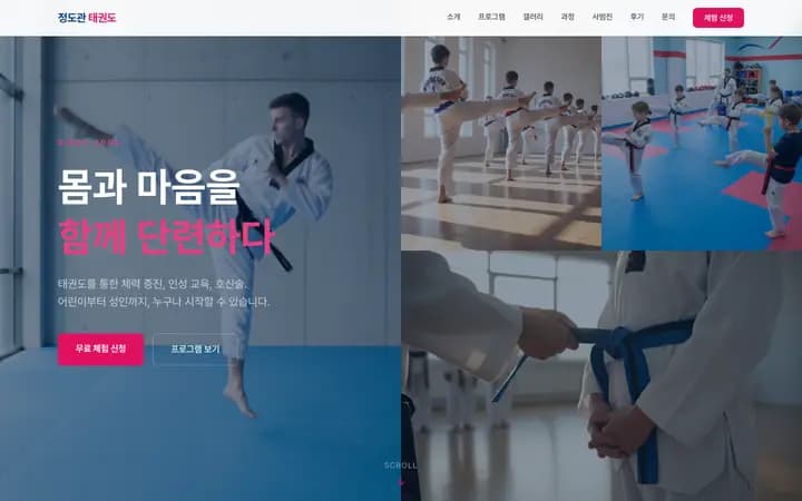 태권도 홈페이지 샘플 정도관 태권도 화면